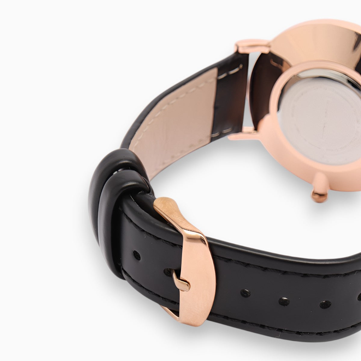 Montre Femme Bracelet Cuir Noir Cadran Blanc