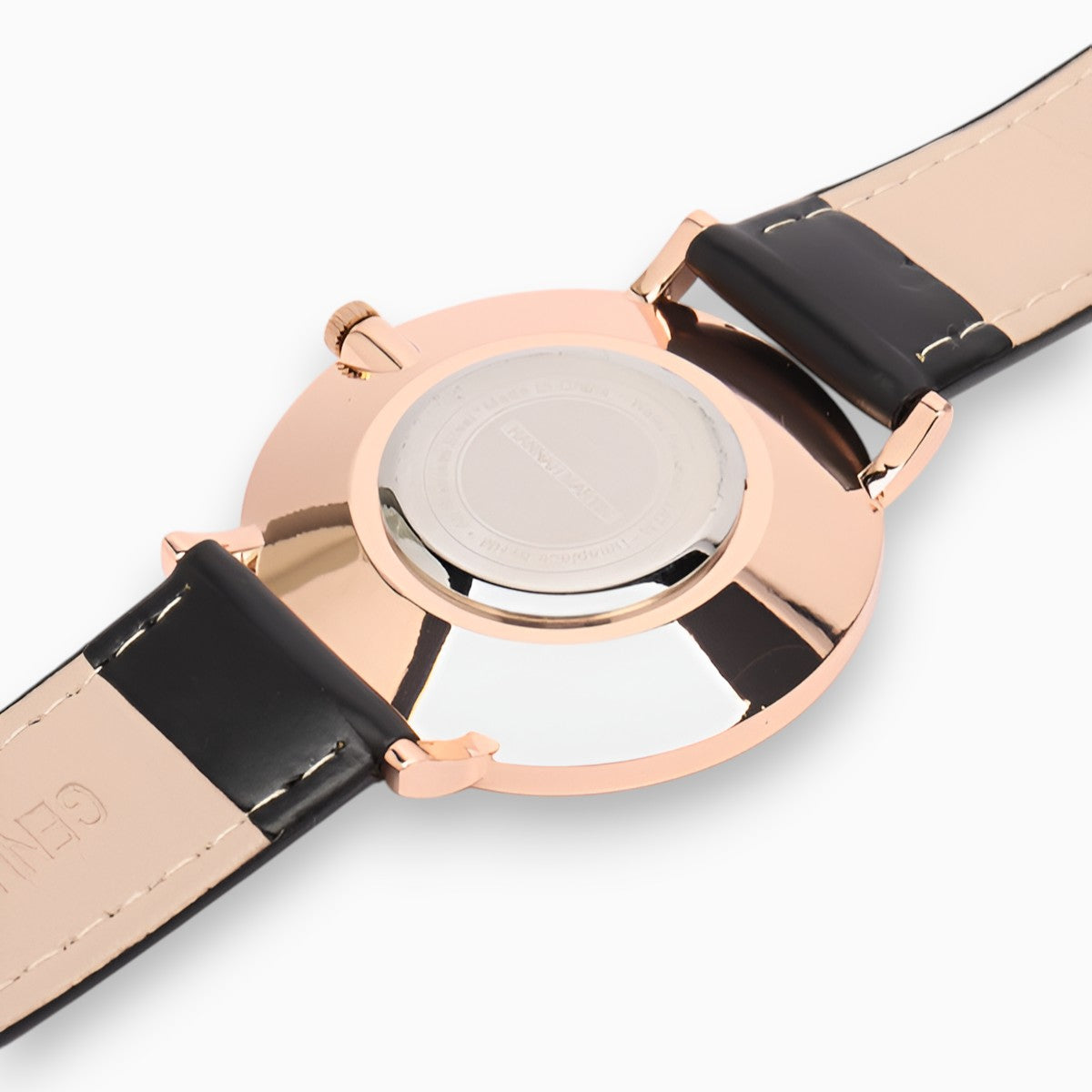 Montre Femme Bracelet Cuir Noir Cadran Blanc