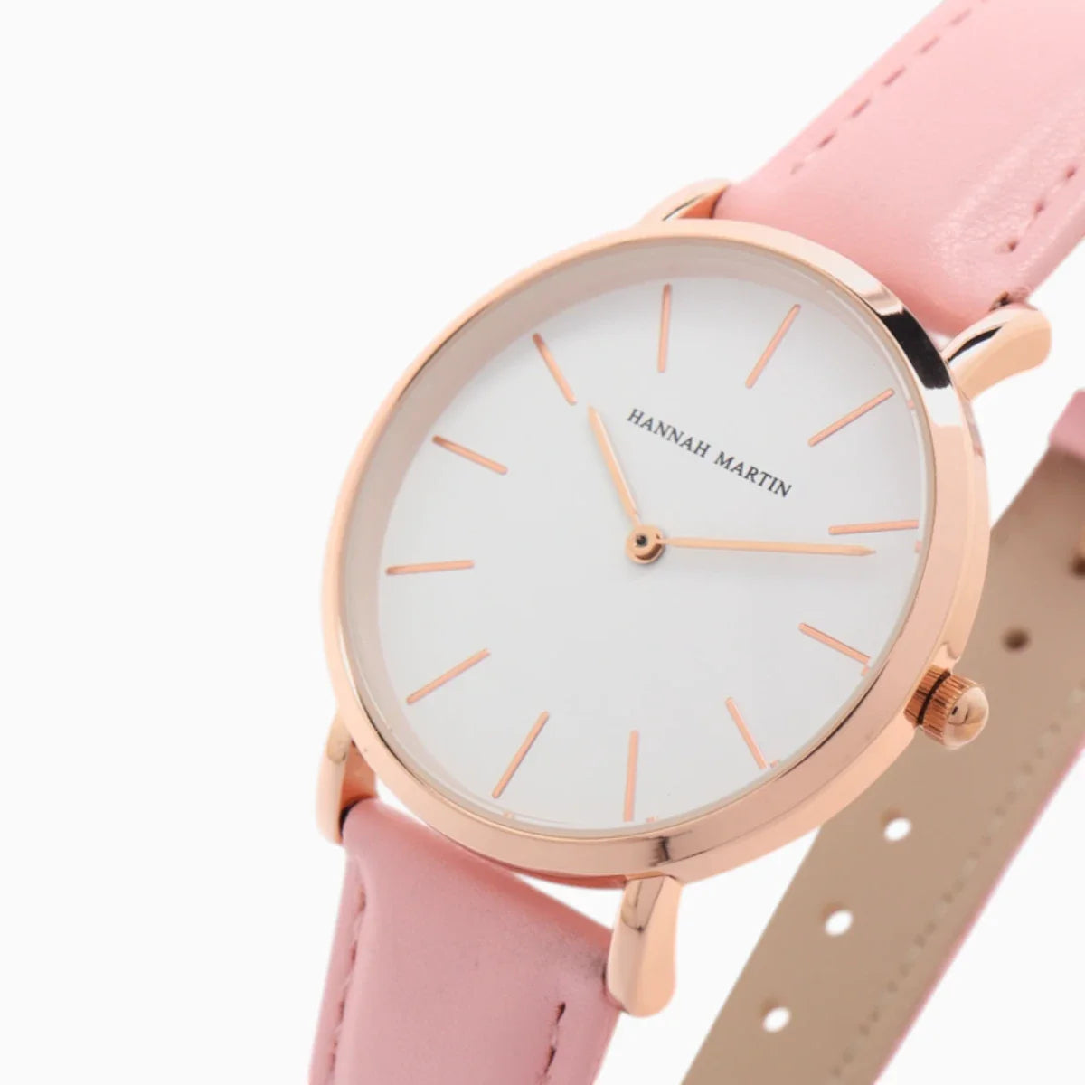 Montre Femme Bracelet Cuir Rose Cadran Blanc