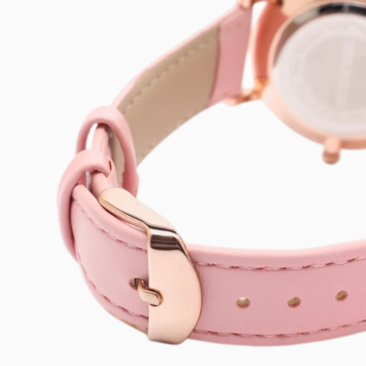 Montre Femme Bracelet Cuir Rose Cadran Blanc