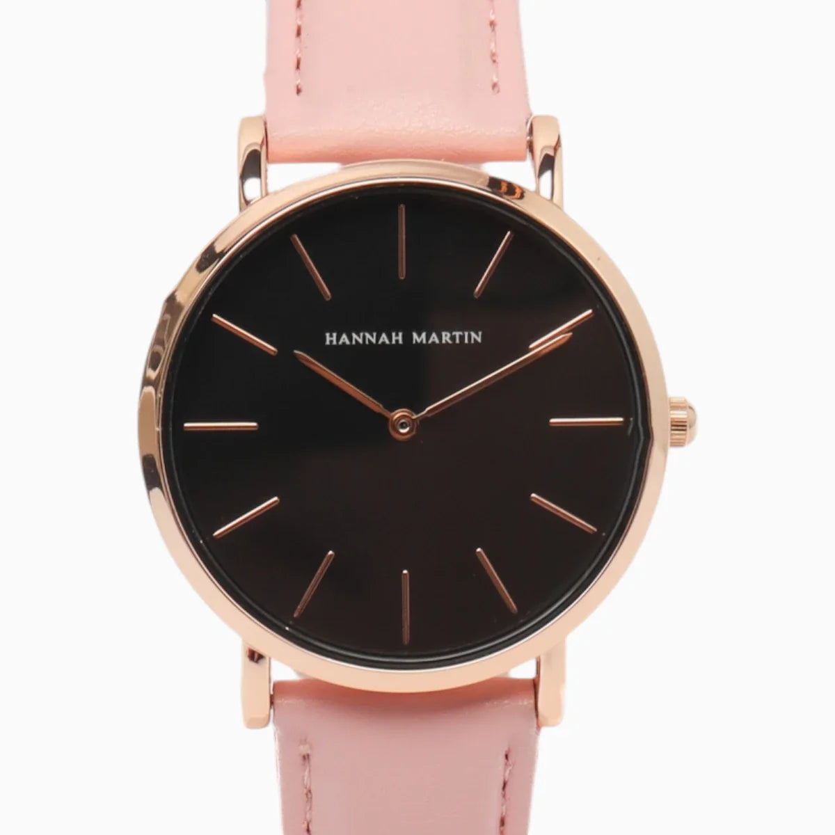 Montre Femme Bracelet Cuir Rose Cadran Noir