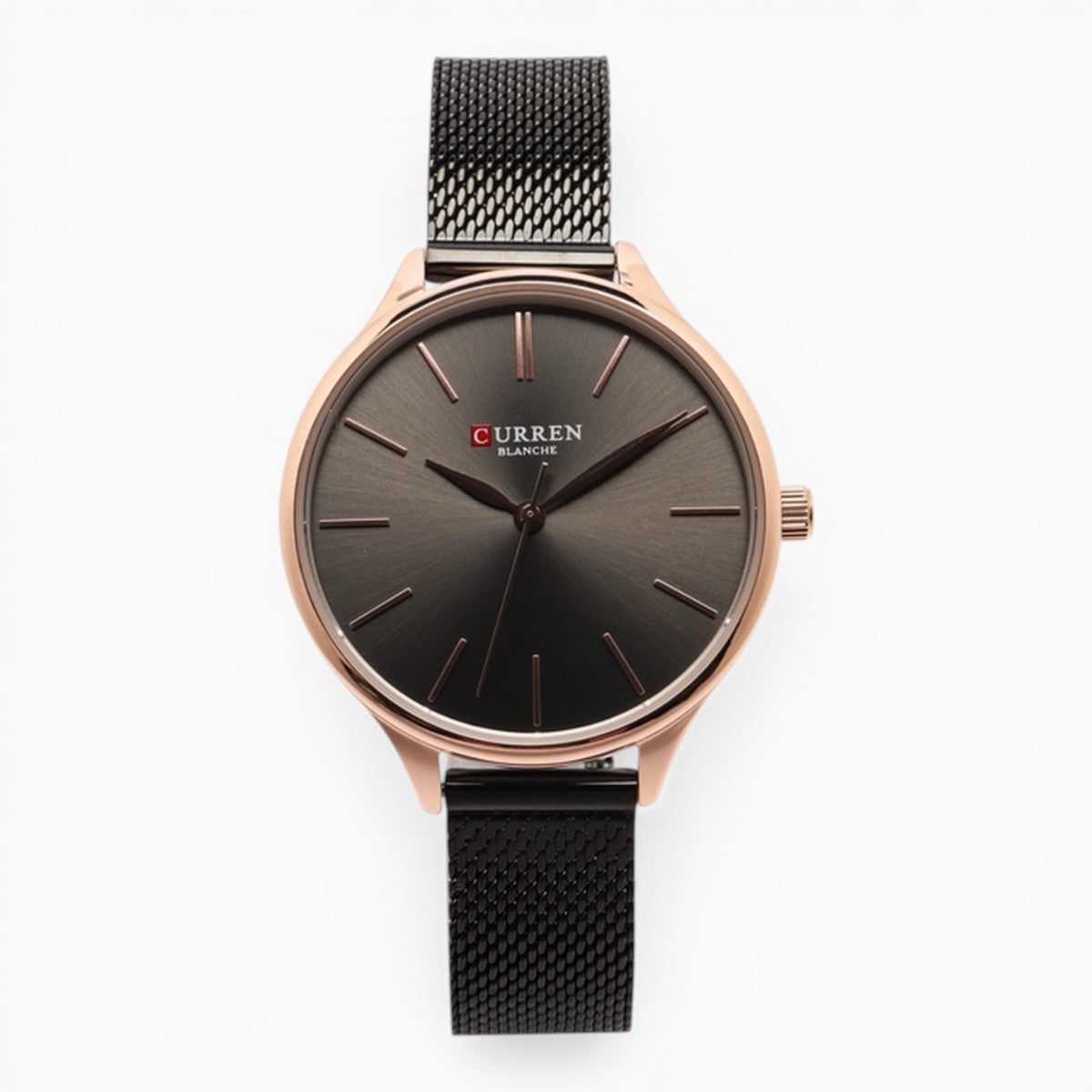 Montre Femme Bracelet Milanais Noir Cadran Noir