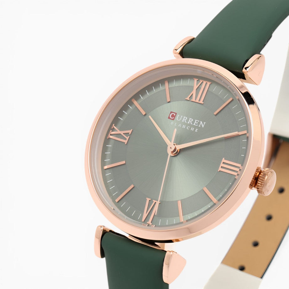 Montre Femme Cadran Vert Bracelet Cuir Vert