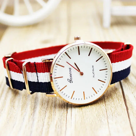 Montre Femme Bracelet Bleu Blanc Rouge