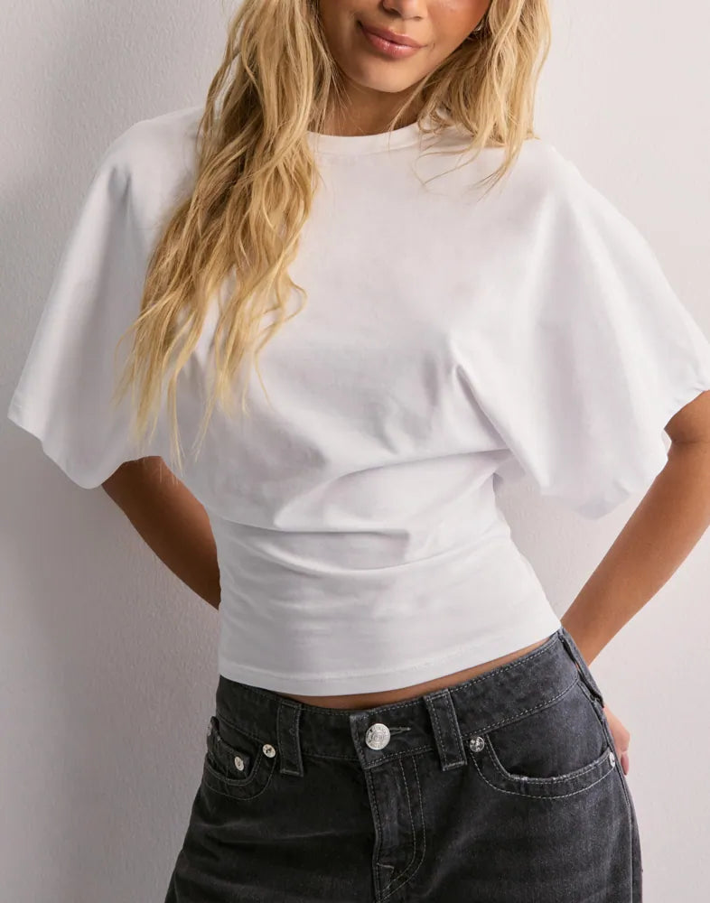 Tee Élégant à Manches Amples pour Femme – Col Rond et Manches Courtes Décontractées