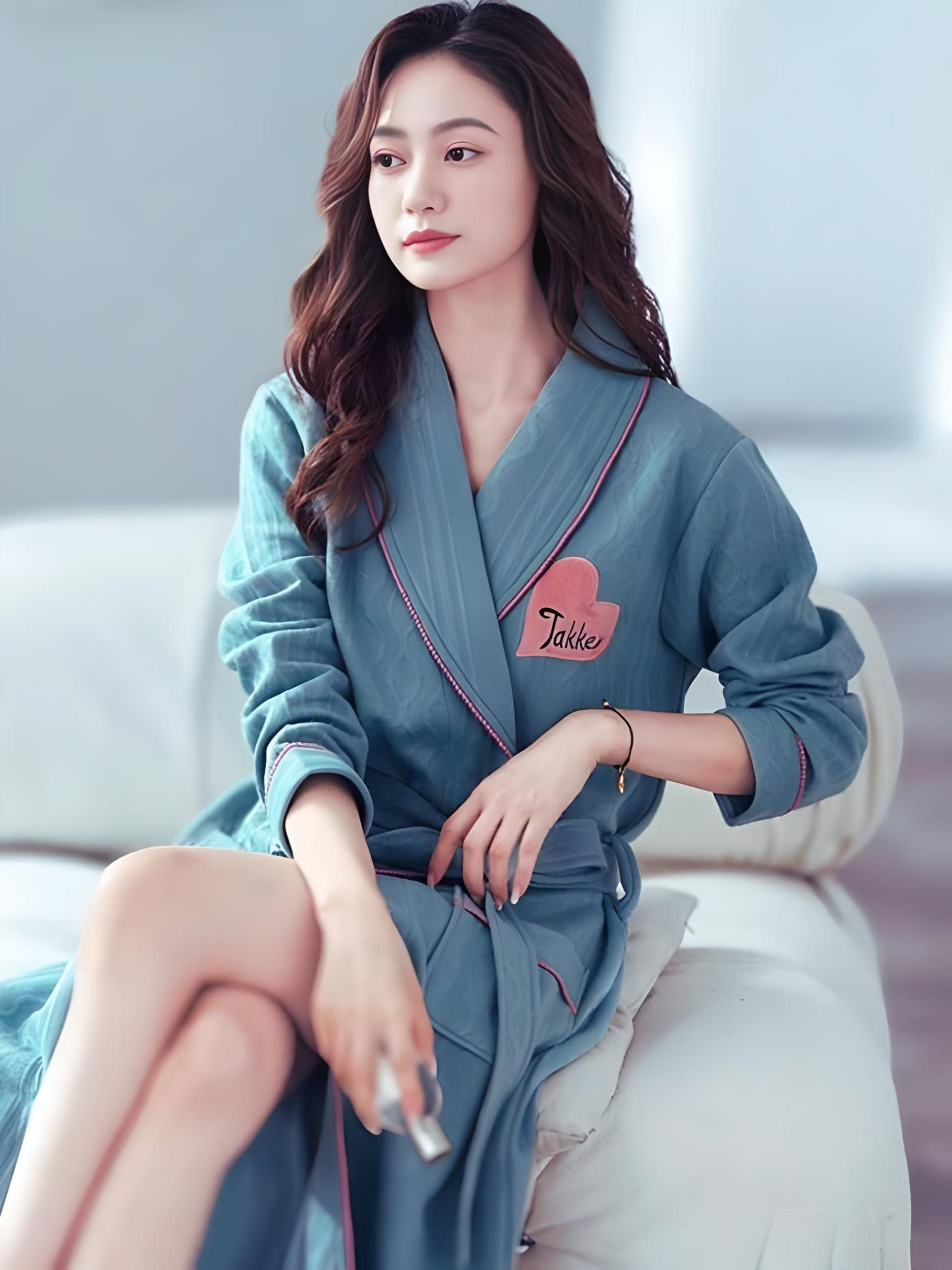 Bestickter Damenbademantel 