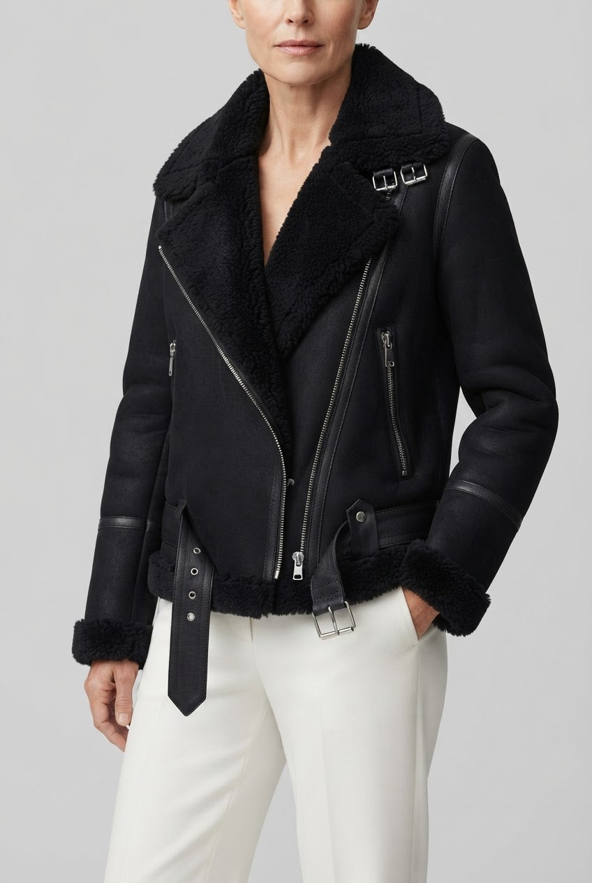 Perfecto Femme Zippé | Col Texturé et Ceinture