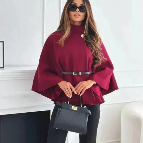 Poncho femme avec ceinture et manches évasées