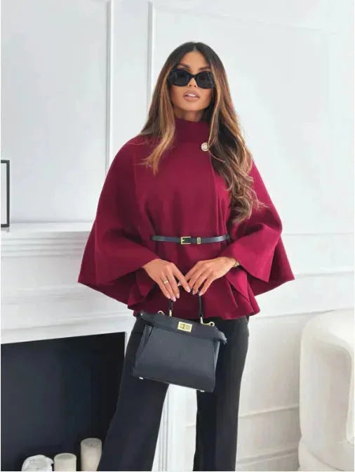 Poncho femme avec ceinture et manches évasées