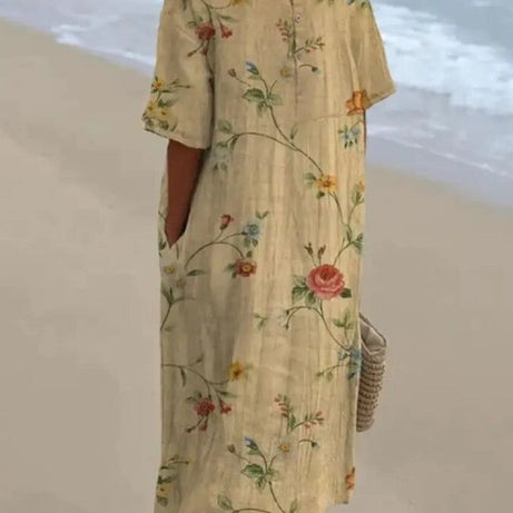 Robe Chemise Florale Rétro - Été - Coton Lin
