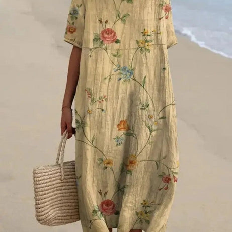 Robe Chemise Florale Rétro - Été - Coton Lin