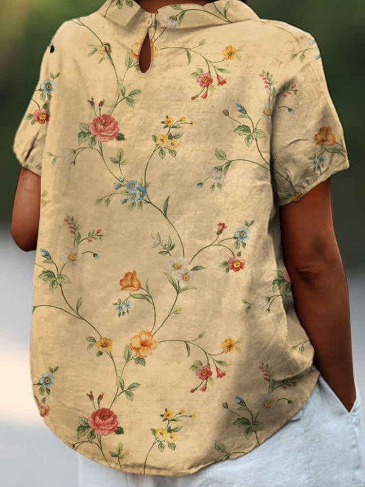 Robe Chemise Florale Rétro - Été - Coton Lin