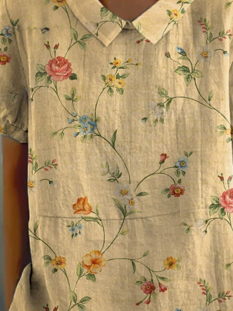 Robe Chemise Florale Rétro - Été - Coton Lin
