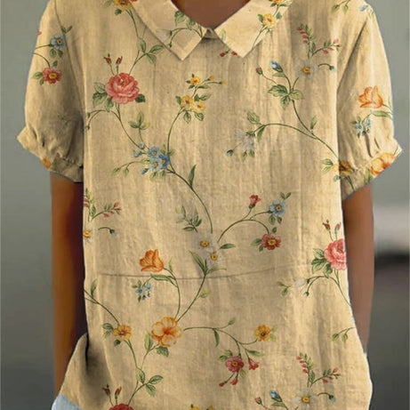Robe Chemise Florale Rétro - Été - Coton Lin