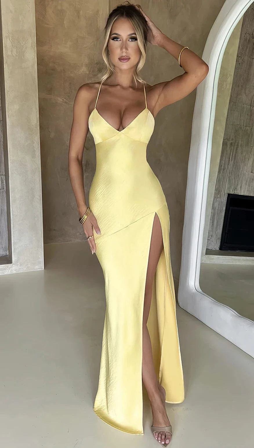 Robe de soirée mariage sexy dos nu satin