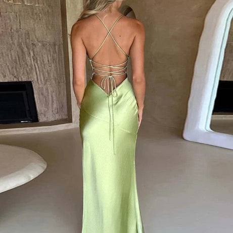 Robe de soirée mariage sexy dos nu satin