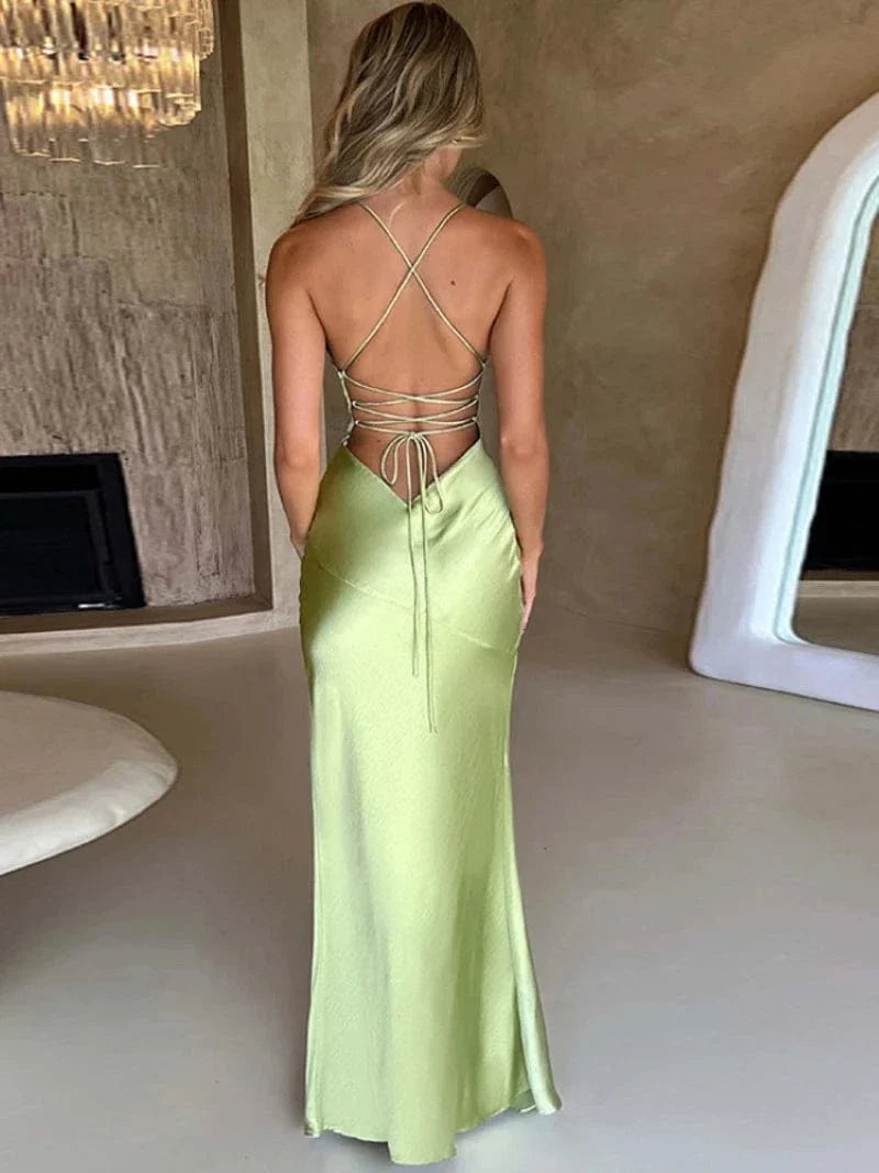 Robe de soirée mariage sexy dos nu satin