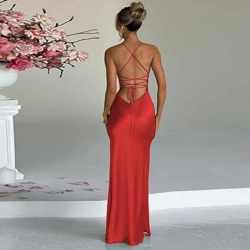 Robe de soirée mariage sexy dos nu satin