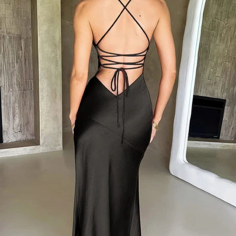 Robe de soirée mariage sexy dos nu satin
