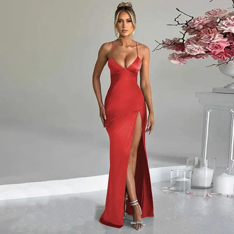 Robe de soirée mariage sexy dos nu satin