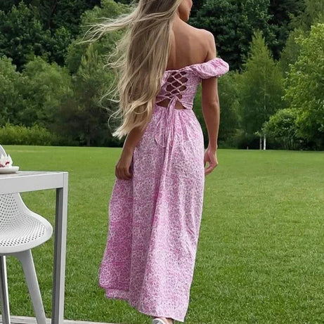 Robe florale sexy fendue épaules dénudées