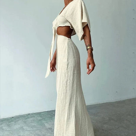 Robe été sexy longue dos nu lin coton