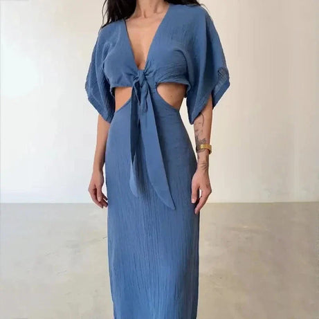 Robe été sexy longue dos nu lin coton