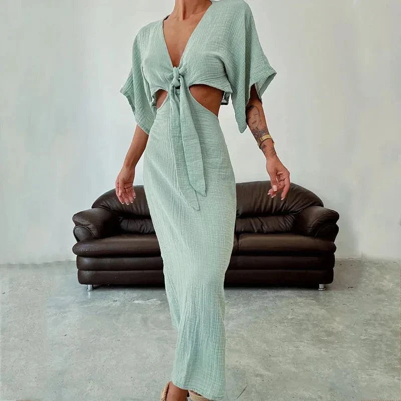 Robe été sexy longue dos nu lin coton