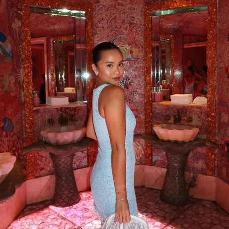 Robe courte femme soirée sans manches franges brillantes