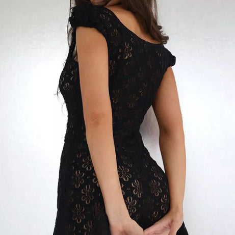 Schwarzes transparentes Abendkleid für Damen