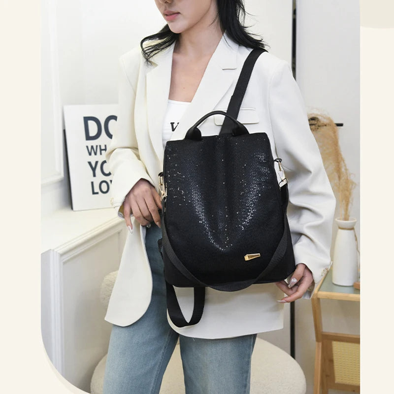 Sac à Dos Noir à Paillettes en Toile