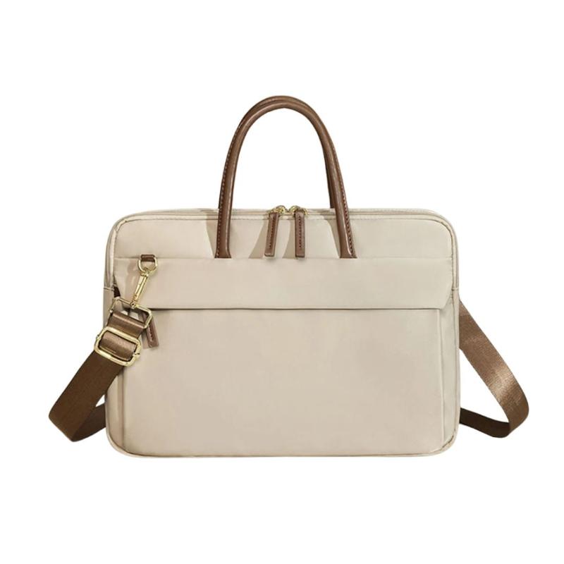 Sac Ordinateur Femme Beige en Nylon