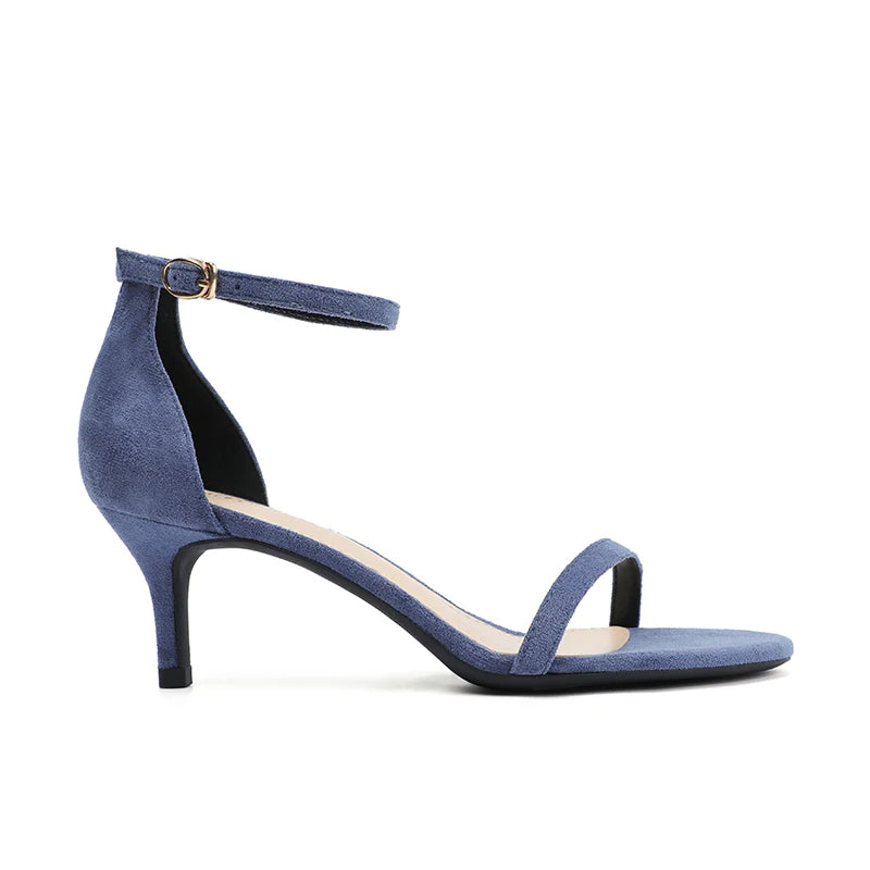 Sandale Bleu Marine Élégante à Talon avec Fermeture à Boucle