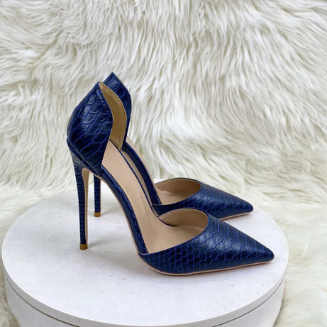 Sandale Bleu Marine à Talon avec Motifs Effet Crocodile