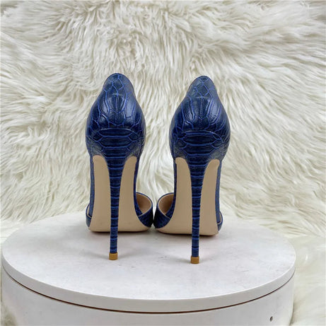 Sandale Bleu Marine à Talon avec Motifs Effet Crocodile