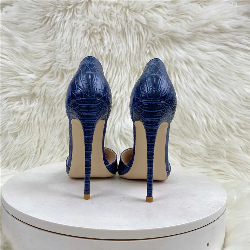 Sandale Bleu Marine à Talon avec Motifs Effet Crocodile