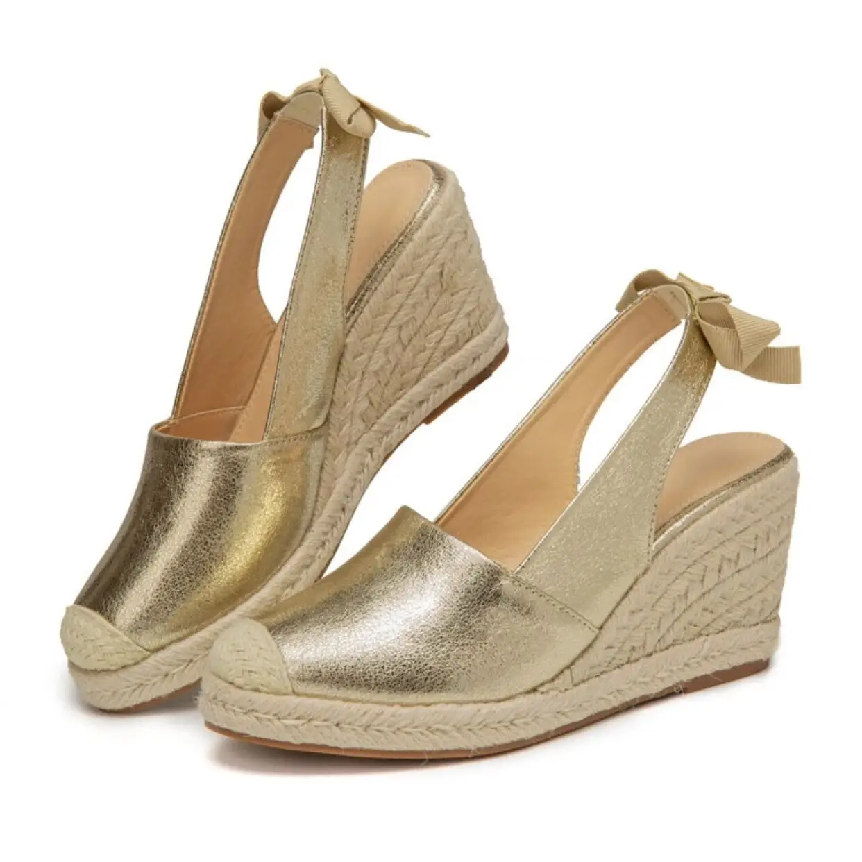 Sandale Compensée Femme en Simili Cuir avec un Nœud