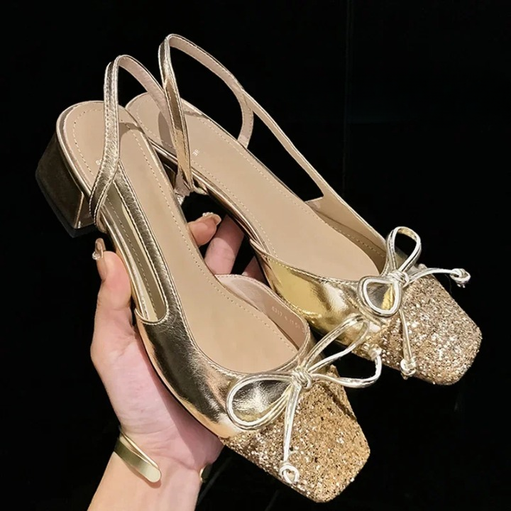 Sandale Dorée à Talon Bas Style Ballerine