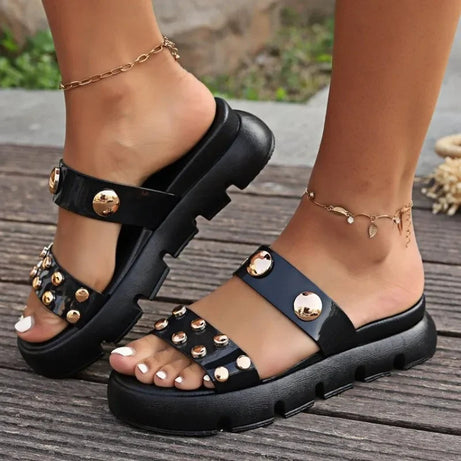 Sandale Femme Cloutée avec Semelle Épaisse
