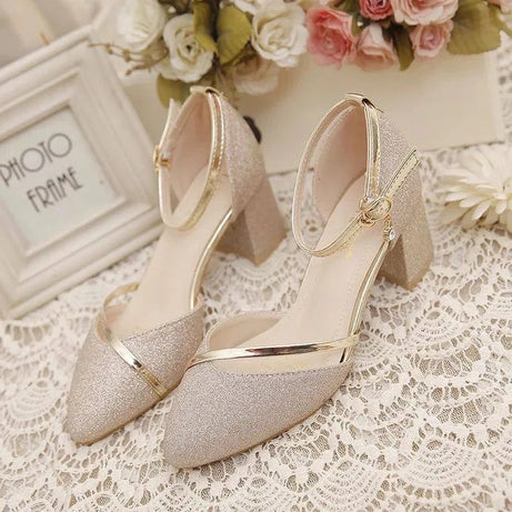 Sandale Femme Mariage Dorée et Pailletée avec Lanières