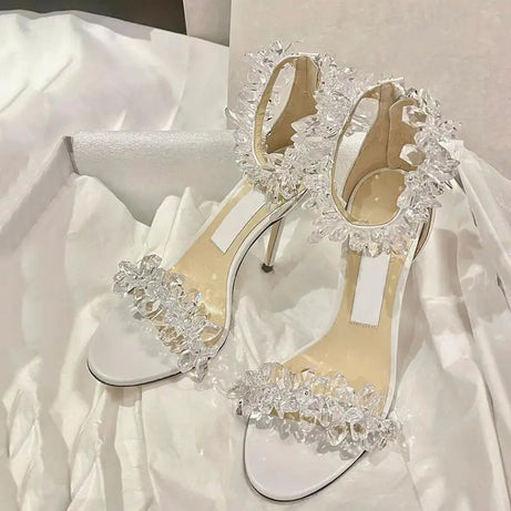 Sandale Femme Mariage avec Lanières en Forme de Cristaux