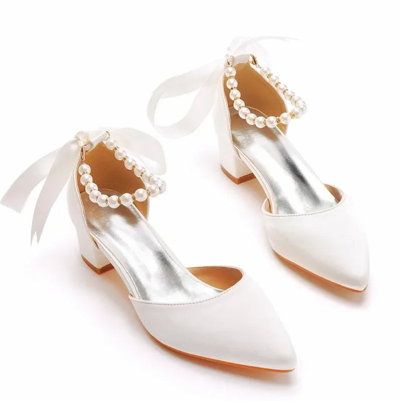 Sandale Femme Mariage avec Nœud et Perles