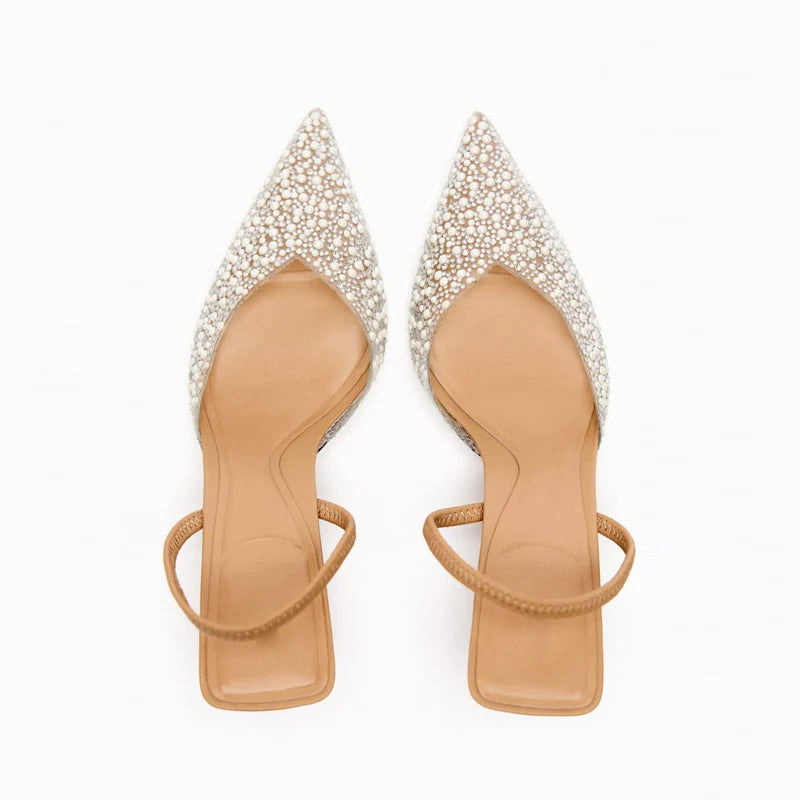 Sandale Femme Mariage Ouverte avec des Perles