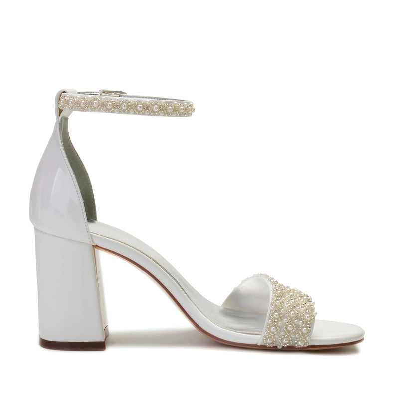 Sandale Femme Mariage avec Perles sur les Lanières