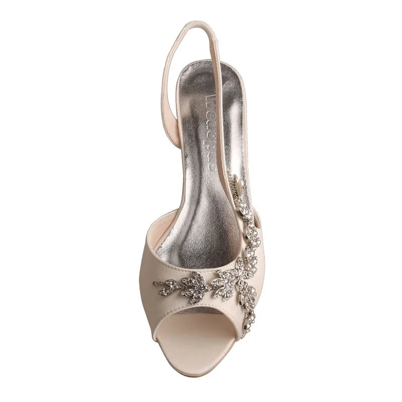 Sandale Femme Mariage avec Strass en Forme de Fleurs