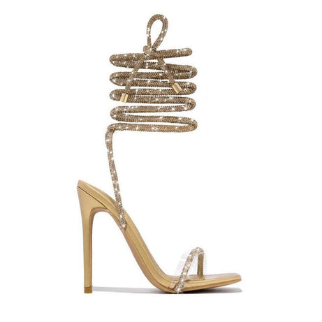 Sandale Gladiator à Talon Haut avec Fermeture à Lacets Dorés