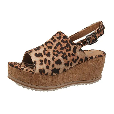 Sandale Léopard Compensée Style Rétro