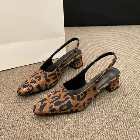 Sandale Leopard Pointue à Talon Épais
