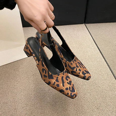 Sandale Leopard Pointue à Talon Épais