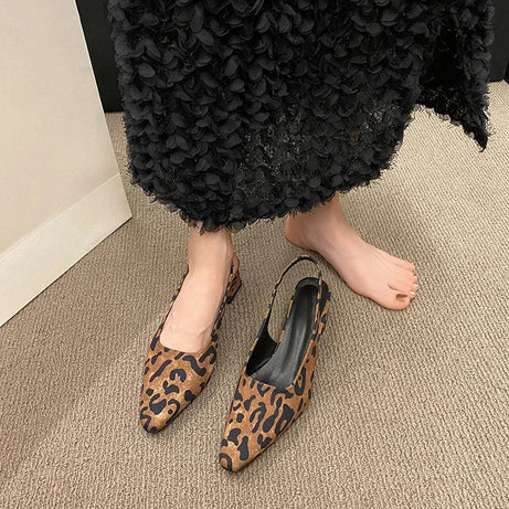 Sandale Leopard Pointue à Talon Épais